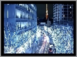 Tokio, Nocą, Drzewa, Świąteczna, Dekoracja