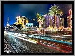 Las, Vegas, Panorama, Miasta, Nocą, Arterie, Palmy