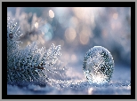 Gałązka, Jodła, Szklana, Kula, Śnieg, Zima, Grafika ai