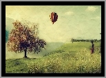 Balon, Łąka, Drzewo
