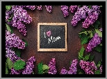 Kwiaty, Bez, Liście, Tabliczka, Życzenia, Dzień Matki