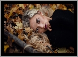 Kobieta, Blondynka, Liście