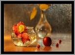 Czerwone, Liście, Jabłko, Wazonik, Bokeh