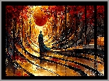 Fantasy, Człowiek, Drzewa, Jesień, Linie