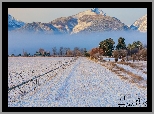 Zima, Góry, Bitterroot Mountains, Dolina, Bitterroot Valley, Droga, Drzewa