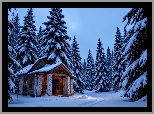 Zima, Dom, Droga, Drzewa, Las, Grafika AI
