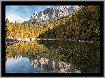 Góry, Jezioro Eibsee, Drzewa, Odbicie, Bawaria, Niemcy