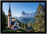 Włochy, Góry, Sassolungo, Dolomity, Kościół, Św Jakuba, Drzewa