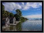 Jezioro, Dwie, Szopy, Drzewa, Żaglówki