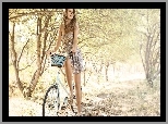 Dziewczyna, Rower, Wycieczka, Drzewa