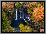 Park Narodowy Fudżi Hakone Izu, Wodospad, Shiraito Falls, Skały, Kolorowe, Drzewa, Jesień, Prefektura Shizuoka, Japonia