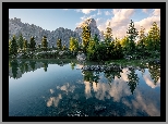 Góry, Dolomity, Jezioro, Lago Limides, Drzewa, Odbicie, Prowincja Belluno, Włochy