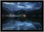 Góry, Dolomity, Jezioro, Misurina Lake, Hotel, Grand Hotel Misurina, Domy, Cortina dAmpezzo, Region Cadore, Włochy