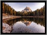 Jezioro, Antorno Lake, Góry, Dolomity, Masyw, Tre Cime di Lavaredo, Drzewa, Belluno, Włochy