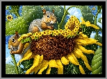 Dwie, Wiewiórki, Słonecznik, Grafika