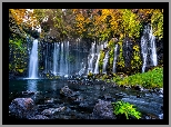 Japonia, Shizuoka, Park Narodowy Fudżi Hakone Izu, Wodospad Shiraito, Kamienie, Drzewa, Jesień