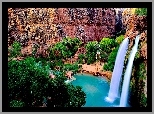 Wodospad Havasu, Ska�y, Drzewa, Arizona, Stany Zjednoczone