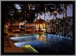 Hotel, Basen, Palmy, Noc, Bali