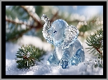 Dekoracja, Niebieski, Słoń, Iglak, Śnieg, Grafika AI