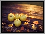 Jabłka, Liście, Ławka, Jesień