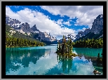 Kanada, Park Narodowy Jasper, Las, Drzewa, Góry, Jezioro, Maligne Lake, Wyspa Spirit Island