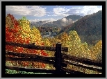 Jesień, Góry, Drzewa, Płotek