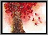 Jesień, Drzewo, Liście, Grafika, Komputerowa