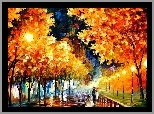 Jesień, Spacer, Park, Leonid Afremov