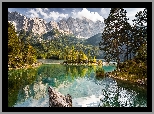 Drzewa, Góry, Skała, Jezioro Elbsee, Bawaria, Niemcy