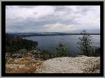 Jezioro, Skaliste, Wzniesienia, Drzewa