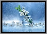 Białe, Kwiaty, Drzewo, Owocowe, Wazonik, Bokeh, Dekoracja