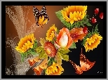 Kwiaty, Kłosy, Zbóż, Motyle