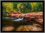 Stany Zjednoczone, Arizona, Dolina, Verde Valley, Rzeka, Beaver Creek, Las, Drzewa, Skały