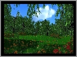 Lato, Zielone, Drzewa, Trawa, Park