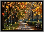 Jesień, Liście, Park, Grafika AI