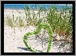 Morze, Plaża, Piasek, Trawy, Serce, Sznurek