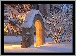 Brama, Śnieg, Krzewy