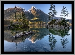 Góry Alpy, Jezioro Hintersee, Skały, Drzewa, Niemcy, Bawaria, Odbicie