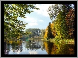Park, Jesień, Jezioro, Drzewa