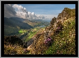 Walia, Dolina Nantlle Valley, Park Narodowy Snowdonia, Góry, Szczyt Mynydd Mawr, Rośliny, Dolina, Chmury