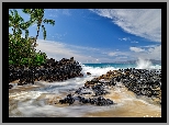 Stany Zjednoczone, Hawaje, Maui, Morze, Palmy, Skały, Plaża