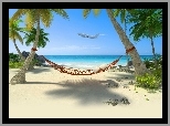 Plaża, Palmy, Hamak, Morze, Samolot, Tropiki
