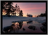 Norwegia, Ringerike, Jezioro Vaeleren, Zima, Dom, Drzewa