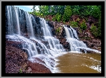 Stany Zjednoczone, Minnesota, Wodospady, Waterfalls Middle Falls, Rzeka, Gooseberry River, Skały, Drzewa