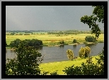 Rzeka, Łąki, Drzewa, Panorama