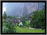 Rzeka, Most,Drzewa, Góra, Lauterbrunnen, Szwajcaria