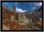 Formacje skalne, Skały, Góry, Jesień, Drzewa, Krzewy