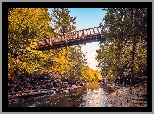 Stany Zjednoczone, Michigan, Rzeka, Presque Isle River, Most, Drzewa, Jesień