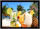 Tropikalne, Drinki, Plaża, Palmy, Lato