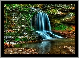 Stany Zjednoczone, Stan Wisconsin, Wodospad Lost Creek Falls, Skały, Mchy, Jeziorko